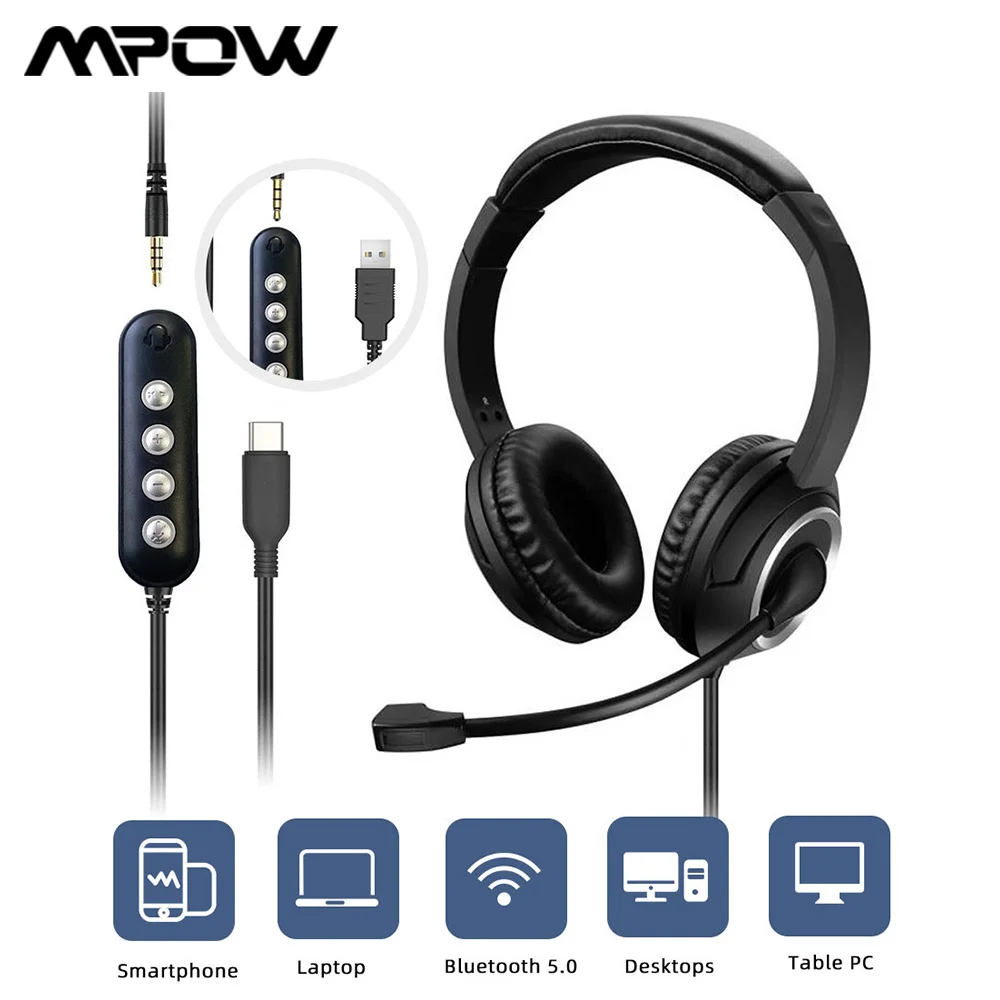 Mpow U10 USB Wired headset For Call Center Office 3.5mm Wired Telephone