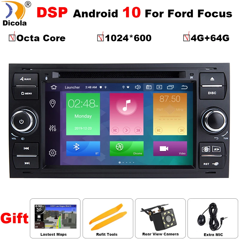IPS DSP Android 10 2 DIN автомобильный DVD плеер для Ford Mondeo S max Focus C MAX Galaxy Fiesta Form Fusion Transit Connect GPS