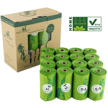 

Biodegradable Dog Poop Bags Cornstarch Earth Friendly Zero Waste 17 Micron ASTM D6400 Compostable Cat Waste Bags Garbage Bags