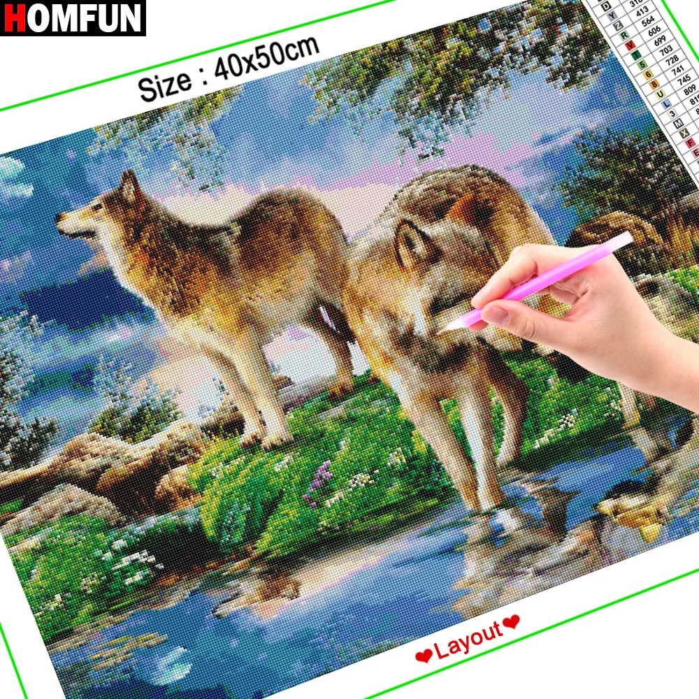 Алмазная 5d картина HOMFUN сделай сам вышивка крестиком Волчья семья квадратная