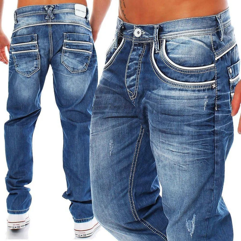 Pantalones vaqueros rectos de cintura alta para hombre, Jeans holgados de estilo casual para primavera y verano