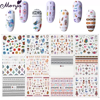 

Monja 12 Pcs/Set Nail Art Bominian Abstract Style Mix Pattern Water Transfer Sticker Nail Decals Tips DIY Manicure Decoration