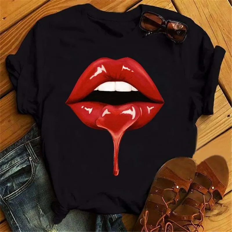 Fashion Lips Print Women T Shirt Casual Short Sleeve O Neck Loose Women Tshirt Ladies Tee Shirt Tops Clothes Camisetas Mujer 4