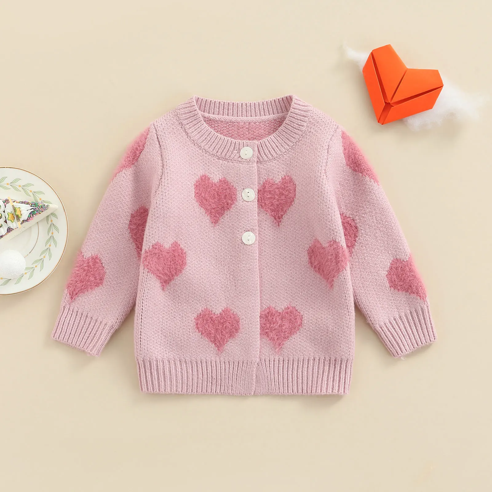 Autumn Toddler Infant Baby Girls Boys Cardigan Jackets Heart Print Long Sleeve Button Closure Knitted Sweater Tops children denim jacket