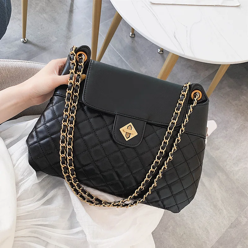 

Women Bag Channels Quilted 2019 Leather Tote High Capacity Handbag Chain Designer Luxury Ladies Crossbody Famous Bolsa Feminina