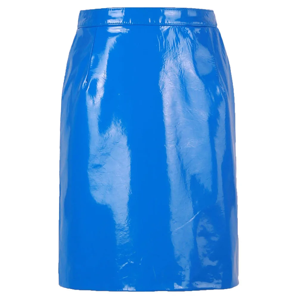 YOLOAgain Elegant Women Real Leather Skirt High Waist Patent Leather