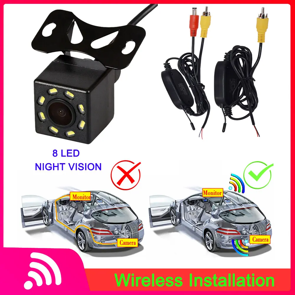 

8LED Night Vision Car Rear View Camera Waterproof Wide Angle HD Reverse Parking Camera Wireless Video Transmitter & Receiver Kit