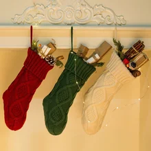 1 шт., рождественские вязаные носки, Подарочный держатель, дерево, орнамент, средние Носки на камин, подвесные рождественские носки с кольцом для конфетного подарка