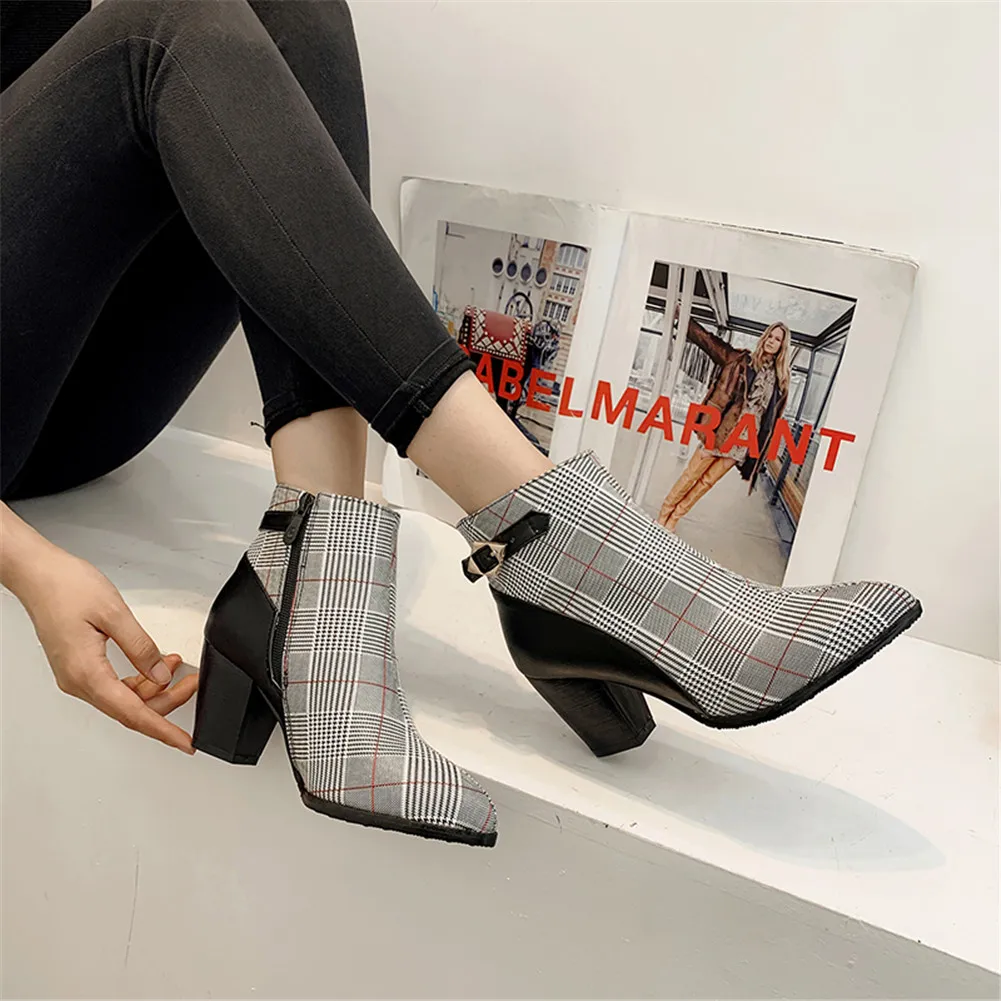 

SARAIRIS 2019 Fashion Plus Size 46 Pointed Toe Elegant Boots Woman Shoes Square Heels Ankle Boots Female Shoes Women