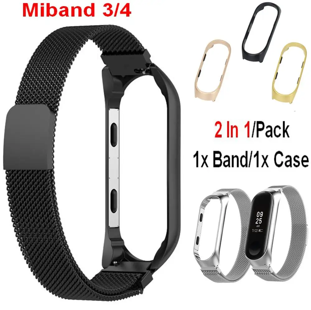 

2 In1 Mi band 4 Strap Watch For Xiaomi Miband 3 4 Smart Bracelet Watch Band + Metal Case For Xiaomi MiBand 3 Band4 Wristband