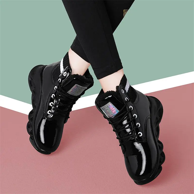 

Martin Boots Winter Plus Velvet Women Sneakers New Patent Leather Sequins Fashion Casual Shoes British Style Black Ankle Boots