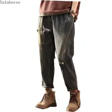 Новинка, зимние вельветовые джинсы, Ретро стиль, эластичная талия, полная длина, штаны, свободные, размер, осень и зима, женские повседневные штаны, Z3