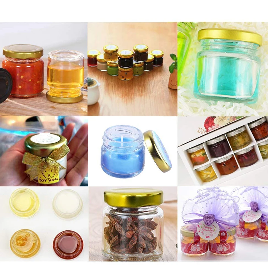 Glass Jars with Gold Lids, Mini Mason Jars for Gifts, Crafts, Wedding, Spice, Extra Chalkboard Labels, Tags String