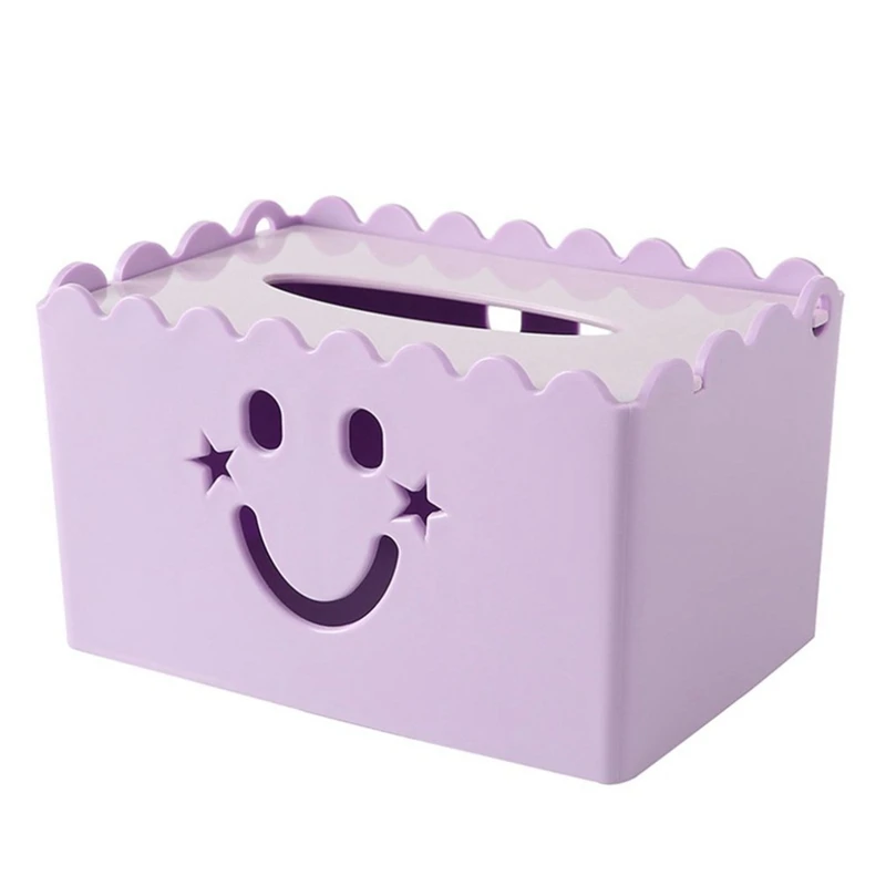 

Smiley Face Tissue Box Solid Color Napkin Paper Holder Square Shape Plastic Tissue Case Home Kitchen Paper Holder Storage Box Pu