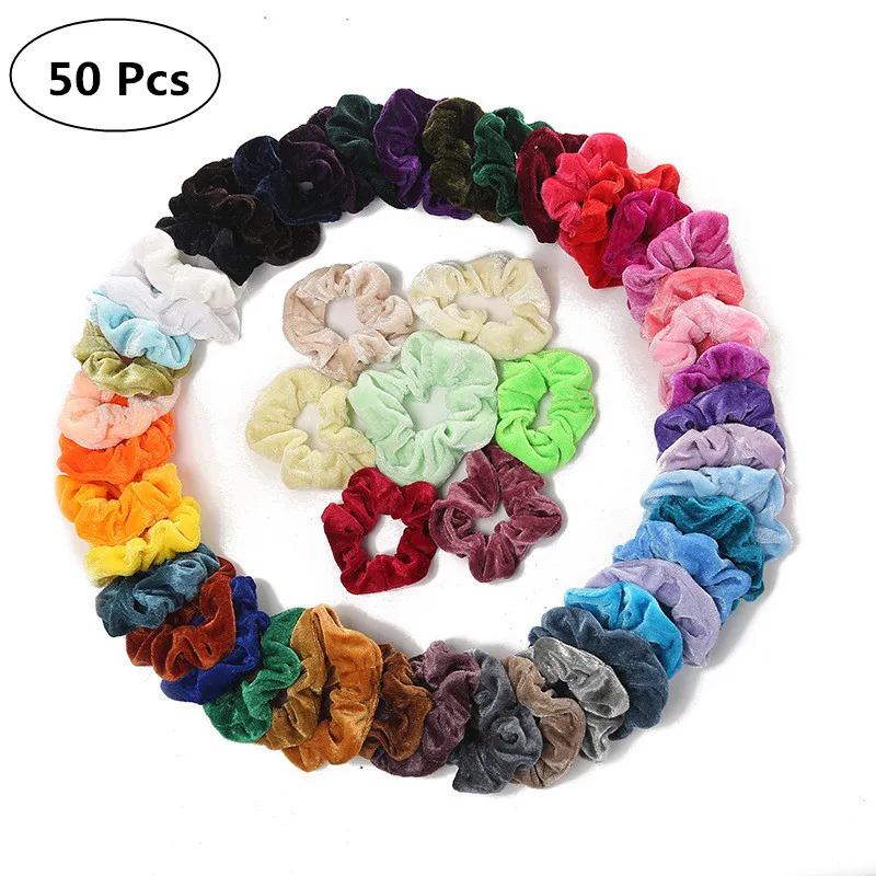 

40/46/50 Pcs/Set Vintage Hair Scrunchies Stretchy Velvet Scrunchie Pack Women Elastic Hair Bands Girl Headwear Rubber Hair Ties