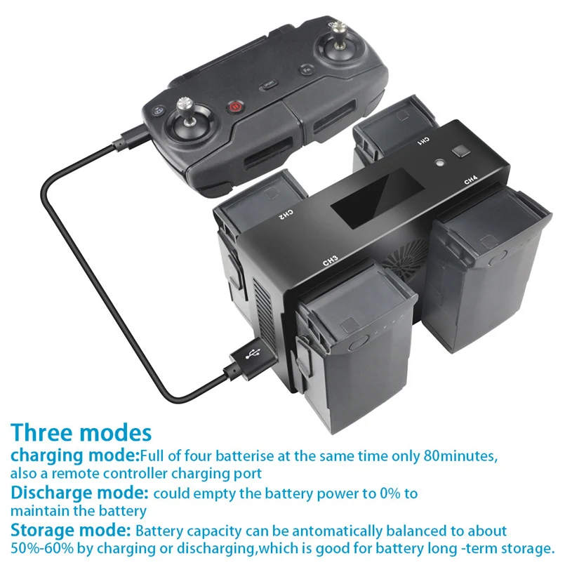4-in-1 smart battery charging hub LED display smart charger for DJI Mavic AIR Drone USEUUK plug cable car charger 20N6 (7)