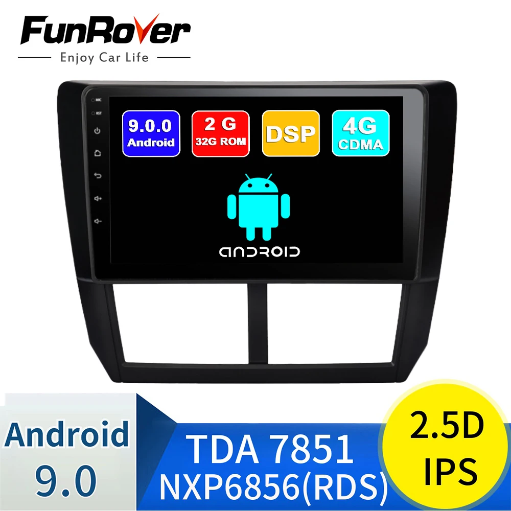 FUNROVER android 9,0 2.5D+ ips автомобильный dvd gps плеер для Subaru Forester 2008-2012 автомобильный Радио Мультимедиа Стерео навигация DSP RDS BT