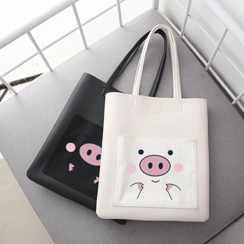 

JANE'S LEATHER New Fashion Cute Pig Women Handbag Large Capacity Shoulder Bags PU Leather Purse Handbags Retro Shopping Tote Bag