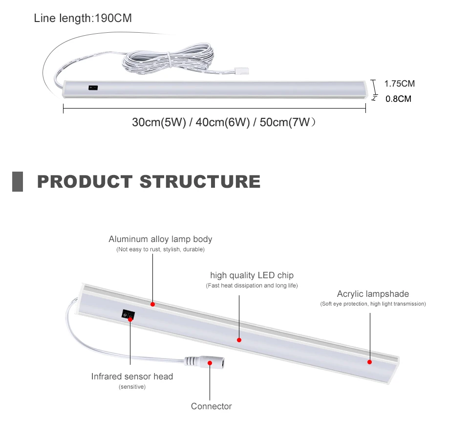 5 Вт 6 Вт 7 Вт ручная развертка развертки Сенсор светодиодный кухонные шкафы 12V алюминиевый профиль светодиодный лента трубки лампы Подсветка полосы 30/40/50 см
