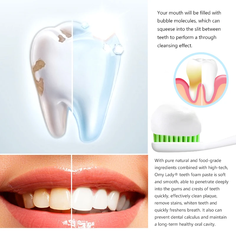 OMY LADY Fresh Shining Green Tea Extract Tooth-Cleaning Mousse Toothpaste Teeth Whitening Oral Hygiene Removes Plaque Stains