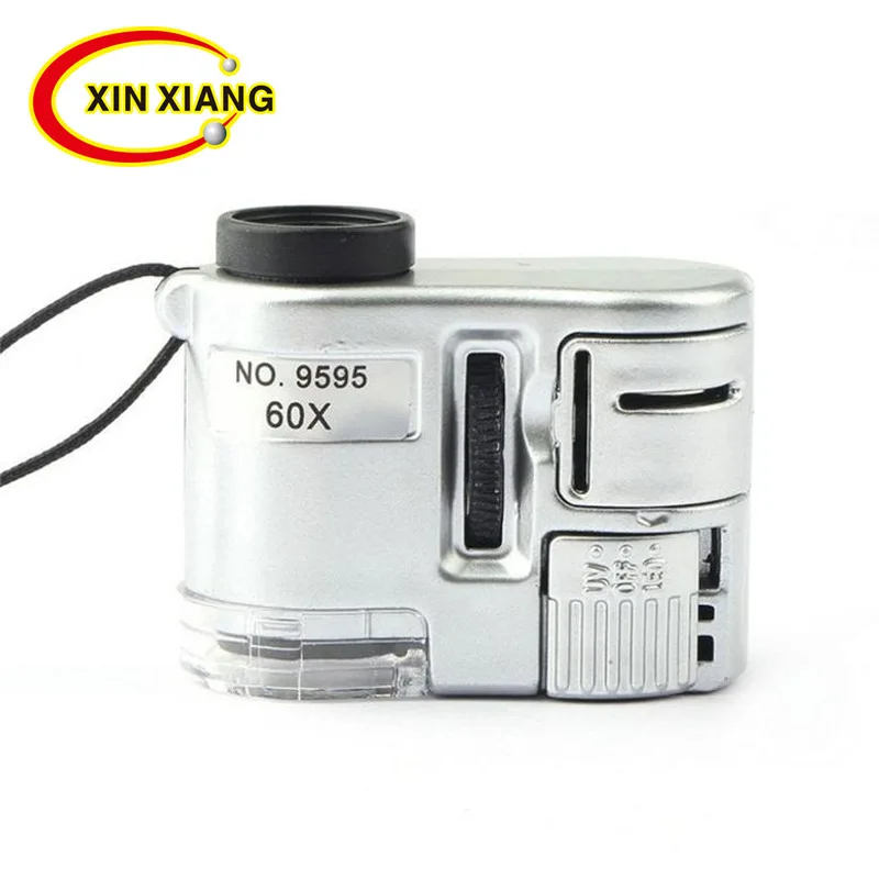 Portable Mini Illuminated Magnifier Lamp 60X Backlit Magnifying Glass Strap Pocket Jewelry Loupe LED Microscope Optical Len Lupa