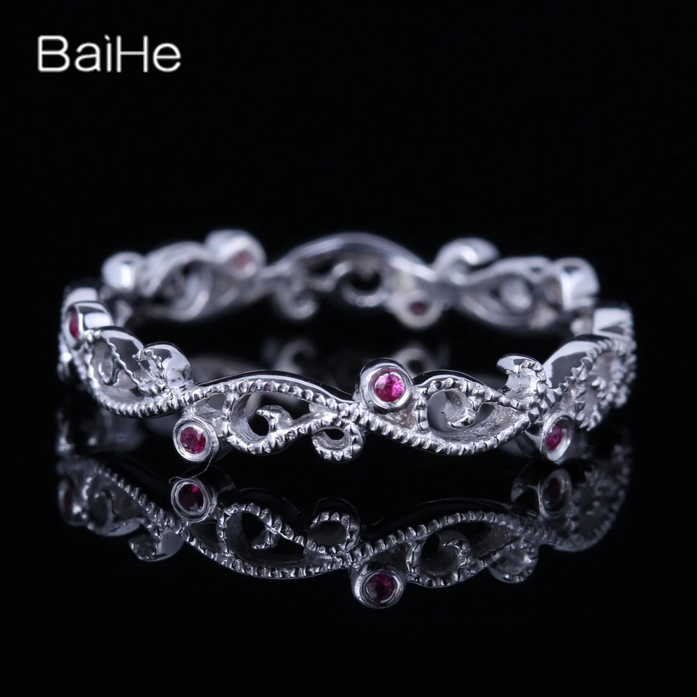 BAIHE Solid 14K White Gold Natural Ruby Ring Women Wedding Engagement Trendy Fine Jewelry Match ルビーリング Anel Rubi Anello |