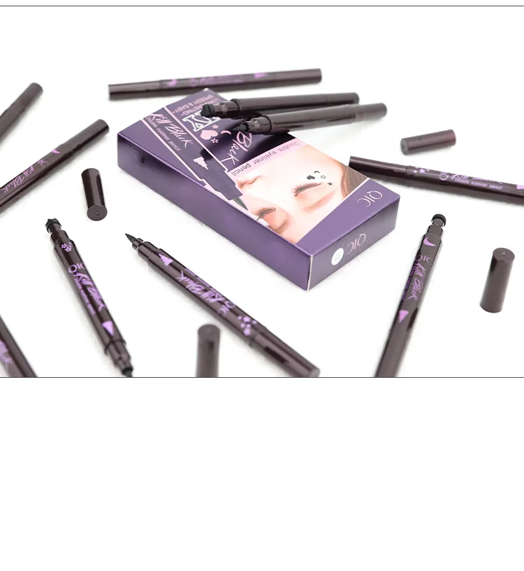 QIC Double-head Stamp Eyeliner Black Liquid Eyeliner Waterproof Tattoo Pen Makeup Tools 4 Styles of Stamp Star/Moon/Titoni/Heart