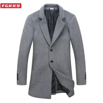 

FGKKS New Men's Wool Blend Coats Winter Brand Men Fashion Wild Overcoat Solid Color Casual Wool Coat Male Clothing