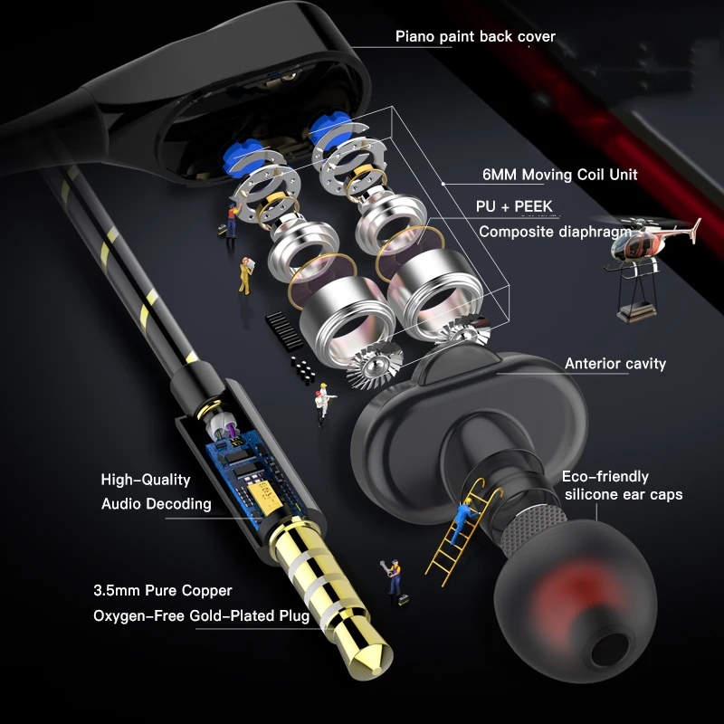 Dual Drive Stereo Bass Sport Earphones Wired In-Ear Headset gamer Earbuds With 3.5mm Mic For iPhone Samsung Huawei Xiaomi Gaming