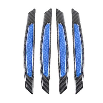 

4Pcs Super Blue Reflective Stickers Black Carbon Fiber Strips Car Side Door Edge Bumper Anti-Scratch Protection Guards Trim Stic
