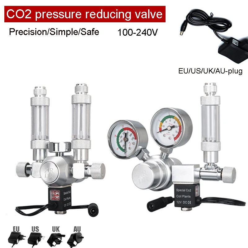 

ZRDR DIYaquarium CO2 regulator, 360° fine-tuning valve bubble counter solenoid valve kit, carbon dioxide pressure reducing valve