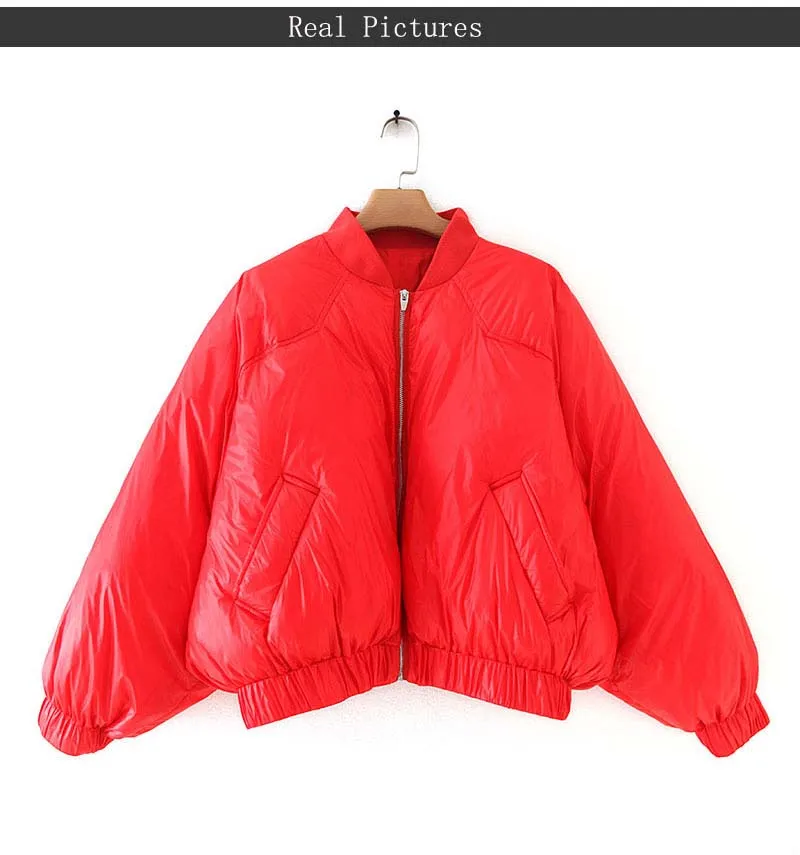 Негабаритный Красный Женский бомбер куртки Осень Зима с длинным рукавом парка женская Свободное повседневная Sustans короткая верхняя одежда YNZZU 9O003