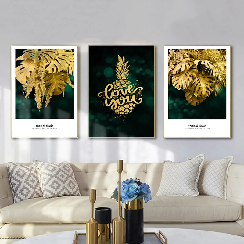 Gold Leaves Pineapple Nordic Posters And Prints Wall Art Canvas Painting Pictures For Living Room Decor | Дом и сад