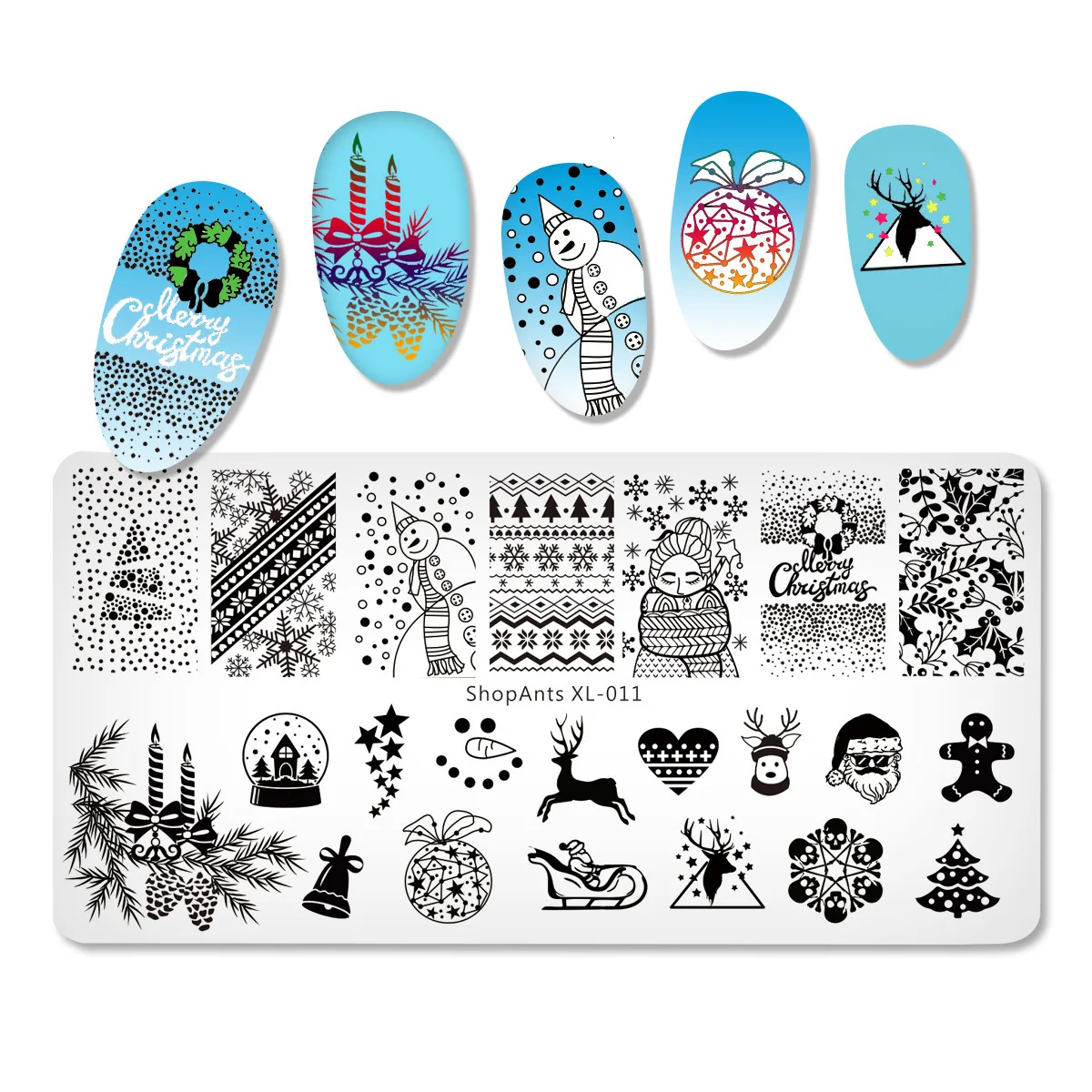 SHOPANTS 6*12 Christmas Nail Stamping Template New Year Rectangle Nail Art Stamping Plate