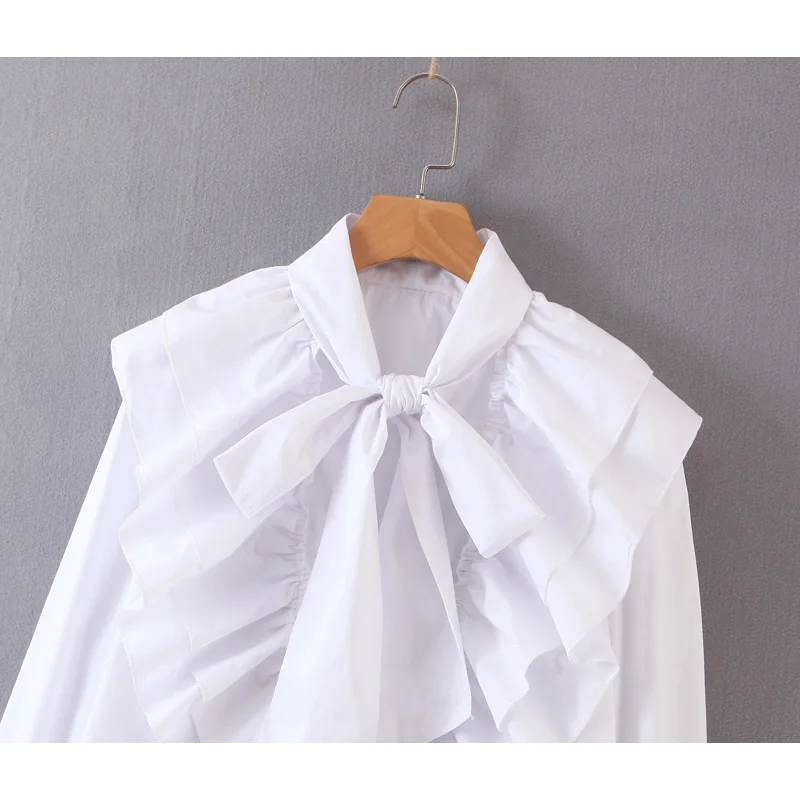 Модная женская рубашка Za, элегантная однотонная Повседневная рубашка с галстуком-бабочкой, блузы, свободные женские блузы с длинным рукавом, женские блузы, топы