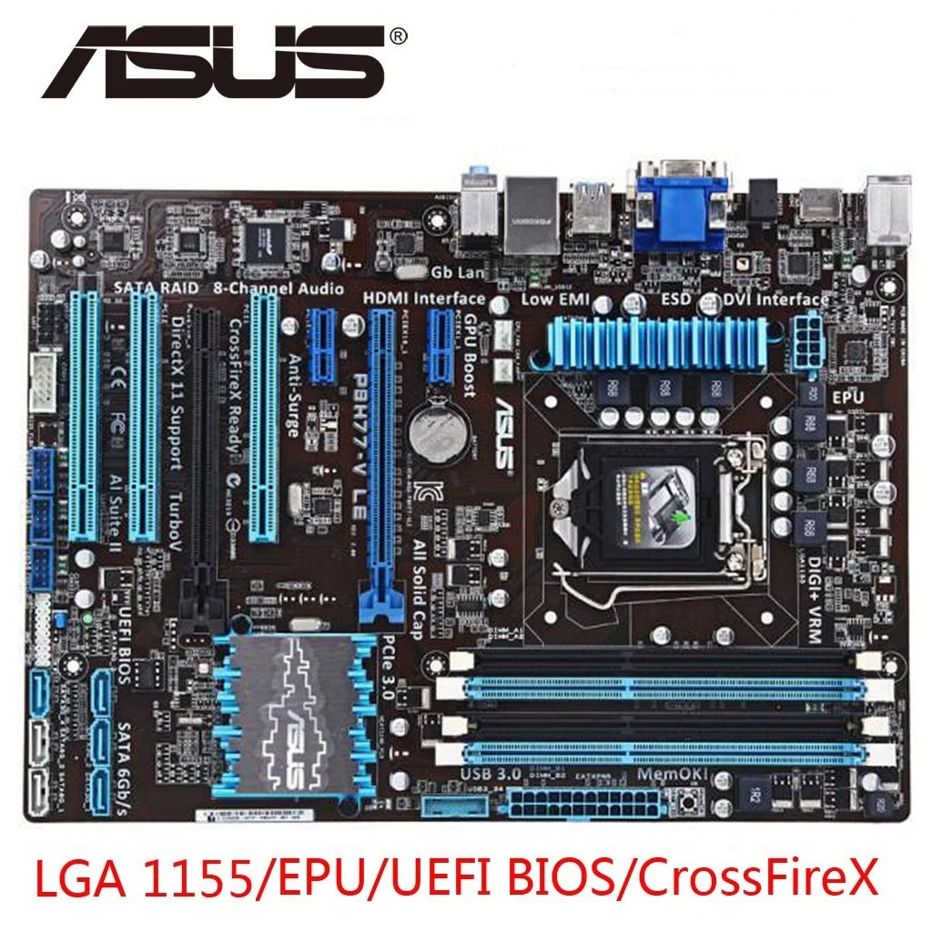 Used, Asus P8H77-V LE Desktop Motherboard H77 Socket 1155 USB3.0 DDR3 32GB ATX On Sale