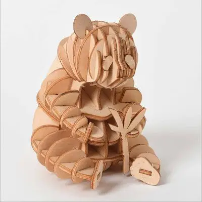 Лазерная резка Diy животные Кошка Собака Панда игрушки 3D деревянная головоломка игрушка Сборная модель дерево ремесло наборы украшение стола для детей - Цвет: Светло-серый