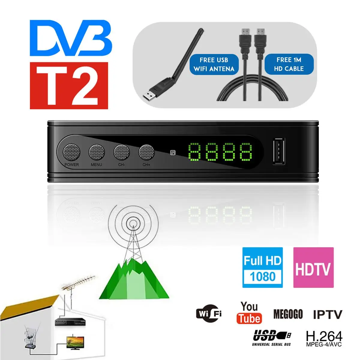 

HD 1080p Tv Tuner Dvb T2 Vga TV Dvb-t2 For Monitor Adapter USB2.0 Tuner Receiver Satellite Decoder Dvbt2 Russian Manual