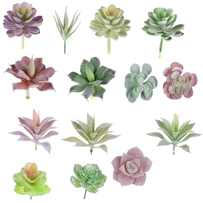 12pcs/set Artificial Succulents Fake Faux Flowers Mini PVC Simulated Floral Plants Craft DIY Accessories Home Office Decor