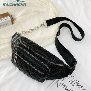 

Dropship Women Fanny Pack Bag Travel PU Leather Rhombic Quilted Plaid Shoulder Waist Bag Women Chest Belt Bag