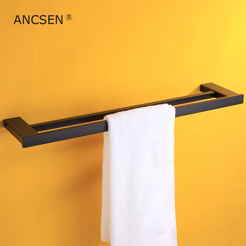 

Bathroom Wall Mounted Bath towel rack 304 Stainless Steel Matte Black Double Towel Bar Bathroom Towel pole Hardware Accessories