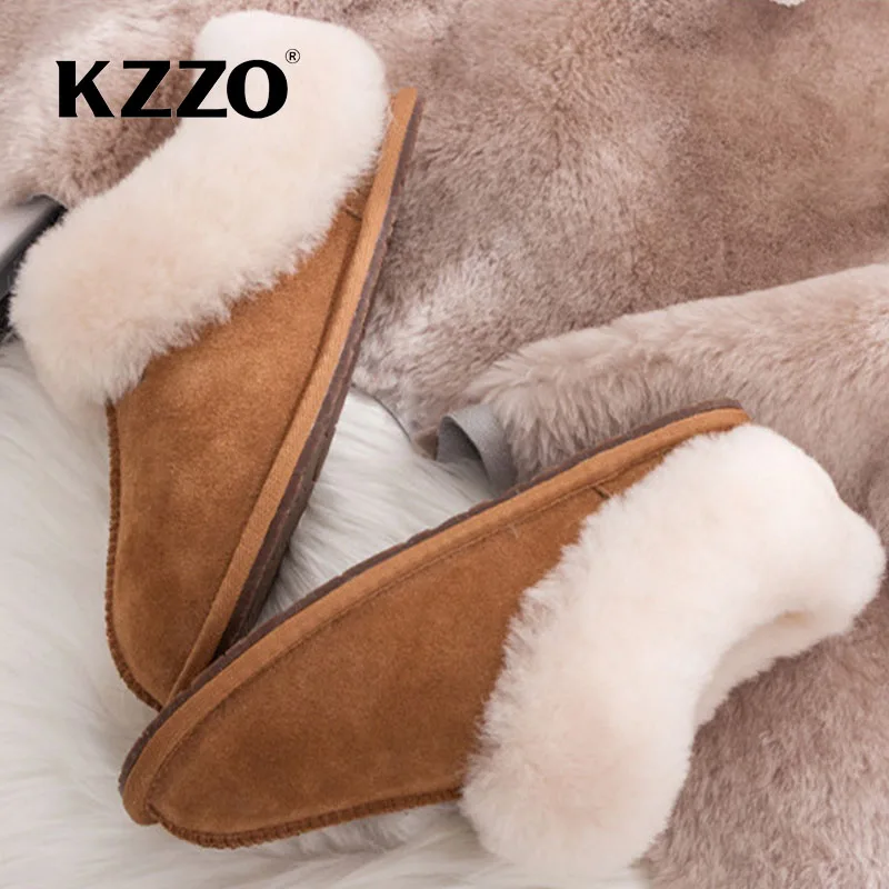 KZZO New Arrive Natural Sheepskin Woman Casual Wool Slippers Winter Warm Sheep Fur Lined Non-slip Home Shoes Indoor Slippers 5