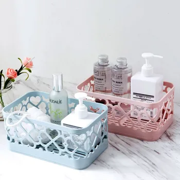 

Plastic Hollow Storage Basket Cosmetic Sundries Storage Box Desktop Makeup Organizer Snacks Toy Container Drainer Basket