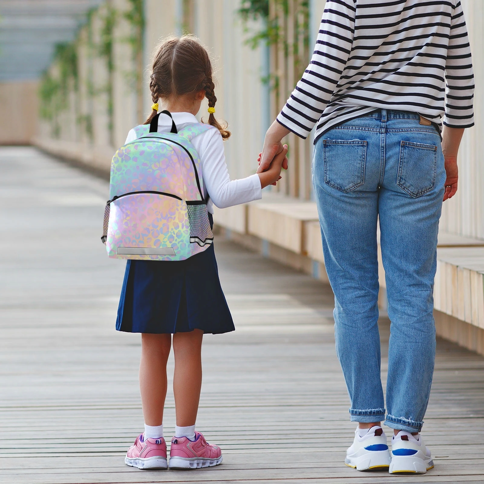 Children's Fashion Backpack Kids Rainbow Leopard Print Rose Gold Small Cute Backpack Travel School Bags For Teenage Girl Bagpack 6