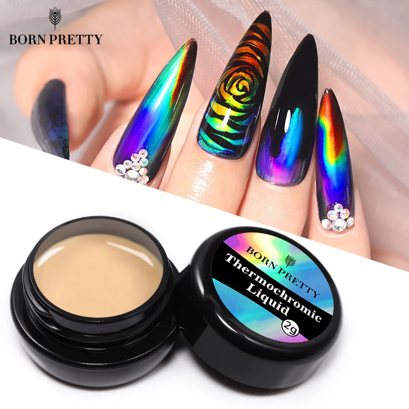 

BORN PRETTY Thermal Sensitive Liquid Auroras Nail Touch Color Changing Liquid Gel Nail Polish Nail Art Paint Gel Black Base 2g