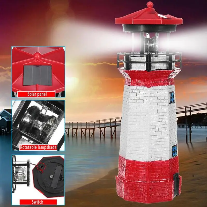 

Solar Power LED Lighthouse Light with Rotating Light Beam Home Garden villa Decoration Fence Lawn Lamp Fairy Light