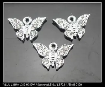 

10pcs Rhinestone Butterfly Hang Pendant, Hang Charm Fit Necklaces Chain DIY accessory zinc alloy