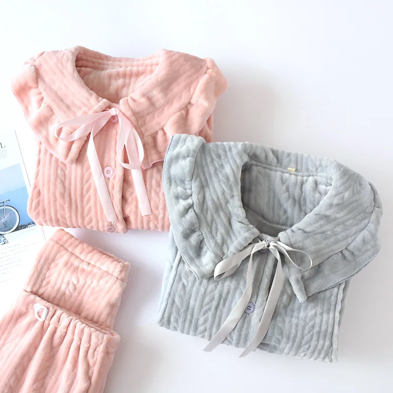 

Flannel thickened pajamas large maternity pajamas in autumn and winter 9558
