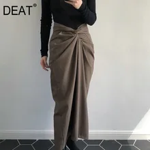 DEAT Autumn New Fashion Trend Clothing Elegant Covered Hips Strap Long Length High Waist Hip Skirt Pleated WI16
