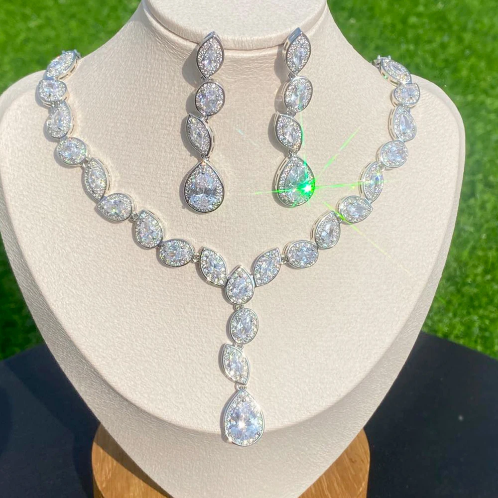 

ASNORA Ladies Jewelry Set Luxury Dubai Nigeria CZ Crystal Wedding Bride Water Drop Zirconia Jewelry Set 2 Piece Set X1065